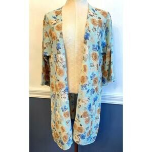 One Size Women's Coverup Lagenlook Mint Green Floral Top Open